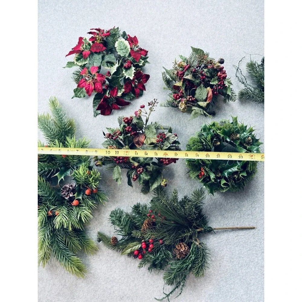 Vintage Lot MCM Plastic Christmas Candle Wreath Rings & Decor -Holly‎ Berries